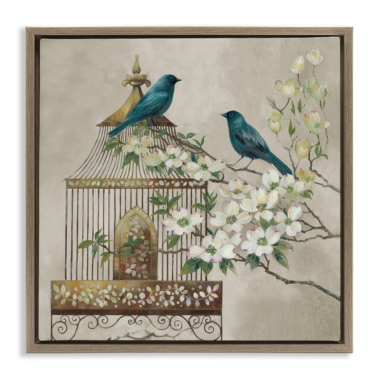 Stupell Industries Neutral Birdcage Menagerie Floating Frame, design by Elaine Vollherbst